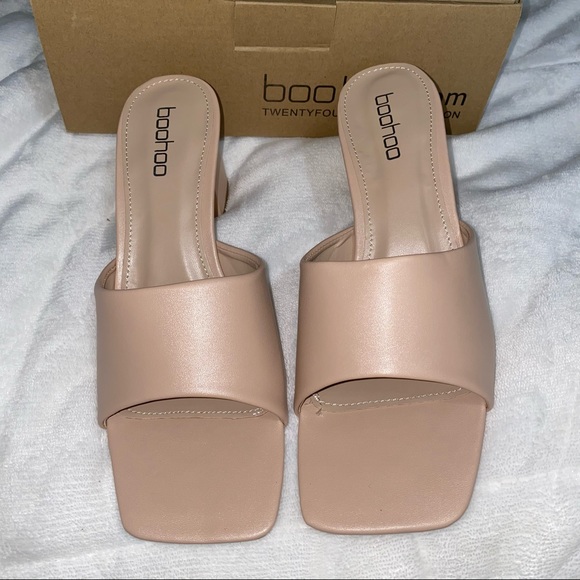 BooHoo Nude Square Toe Block Heel Mules - Picture 2 of 5